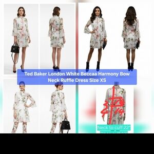 Ted Baker London White Beccaa Harmony Bow Neck Ruffle Dress Size XS